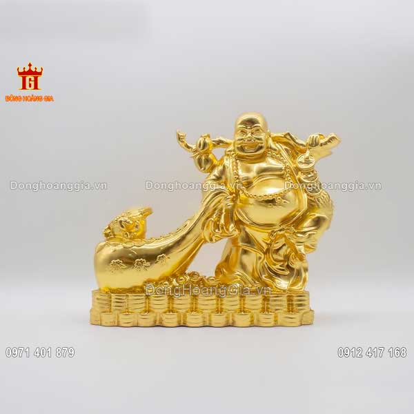 Pho tượng Phật Di Lặc kéo bao tiền bằng đồng mạ vàng 24K